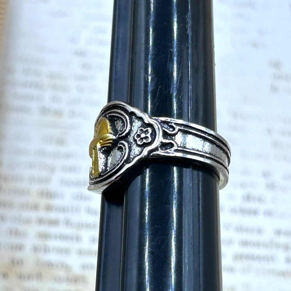 Silver Gold Mushroom Wide Band Ornate Ring Fantasy Cottagecore Botanical Theme - Picture 10 of 13